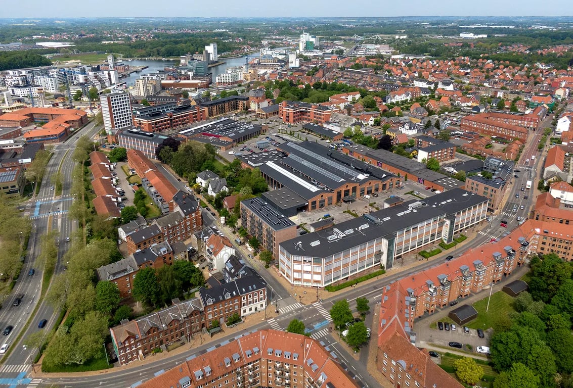 Luftfoto af Thrige Firkanten i Odense
